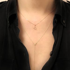 Triangle Lariat Necklace / 14K Solid Gold Necklace / Gold Y Necklace / Triangle Necklace / 14K Delicate Necklace / Gold Lariat Y Necklace image 2