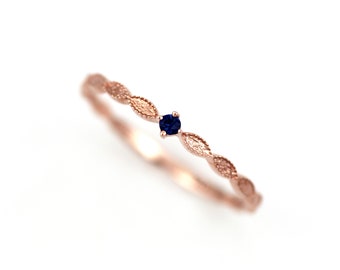 Dainty Lace Blue Sapphire Gold Ring, Filigree ring, 14K Gold Ring, September Birthstone Ring, Stacking Birthstone Ring, Dainty Gold Ring