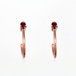 14K Hoepel Earring, Ruby Hoop Earring, Gold Hoop Earring, Hoop Piercing, 14K Ruby Piercing, Gold Hoop Piercing, Ruby Piercing Bungelen, 14K