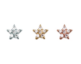 Diamond Star Earring, Star Earring, 14K Star Earring, Solid Gold Star Earring, Star Piercing, 14K Star Piercing, Gold Star Piercing, Diamond