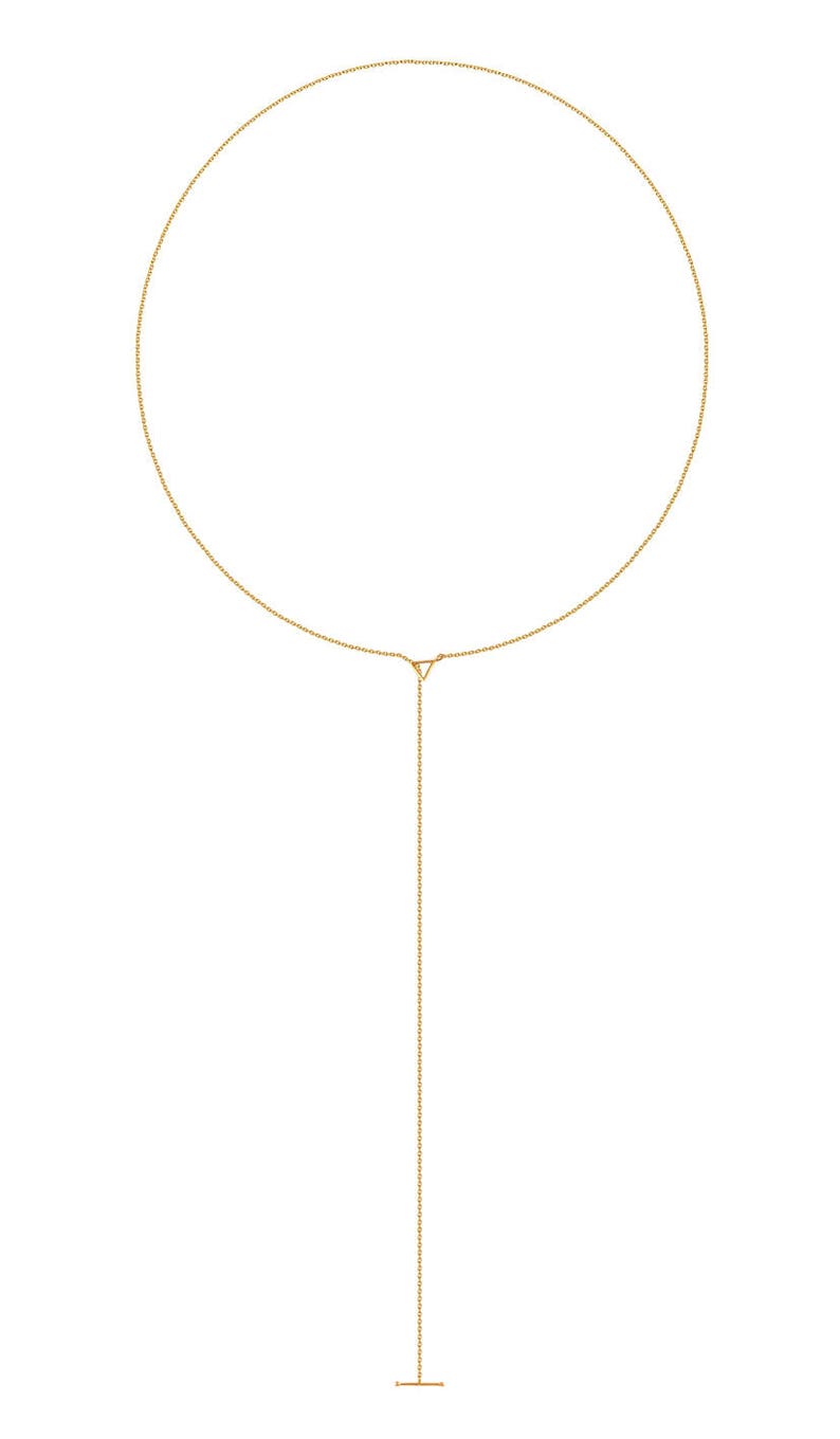 Triangle Lariat Necklace / 14K Solid Gold Necklace / Gold Y Necklace / Triangle Necklace / 14K Delicate Necklace / Gold Lariat Y Necklace image 1