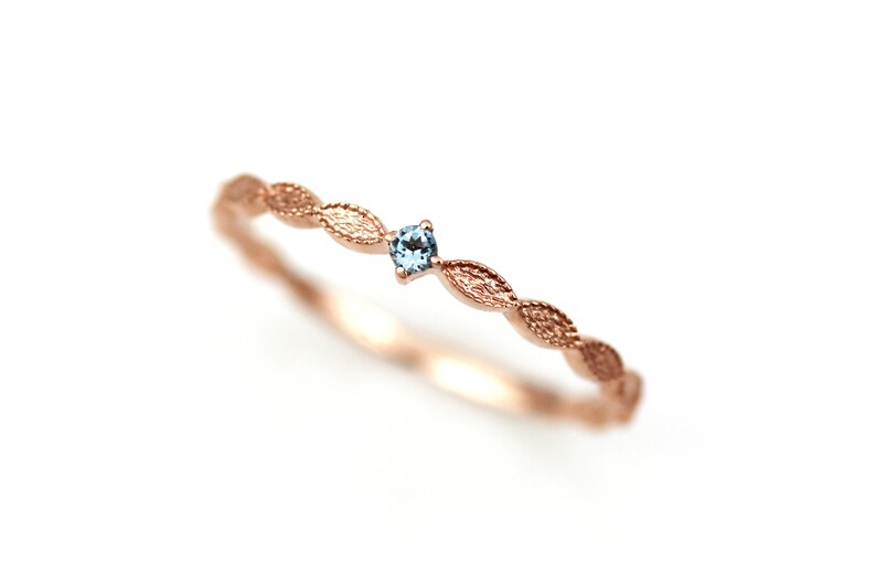 Aquamarine Lace Gold Ring, 14K Gold Ring, High Quality Aquamarine Ring, March Birthstone Ring, Personalized Ring, Stacking Ring, Dainty Gold image 2