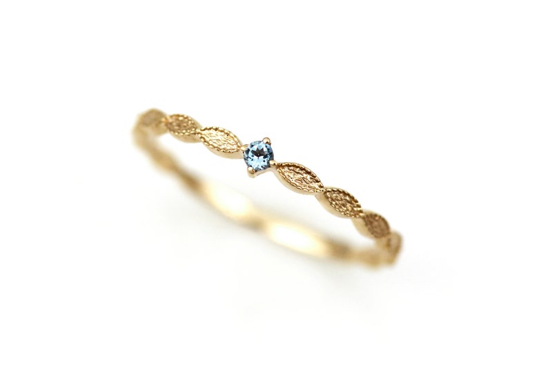 Aquamarine Lace Gold Ring, 14K Gold Ring, High Quality Aquamarine Ring, March Birthstone Ring, Personalized Ring, Stacking Ring, Dainty Gold image 1