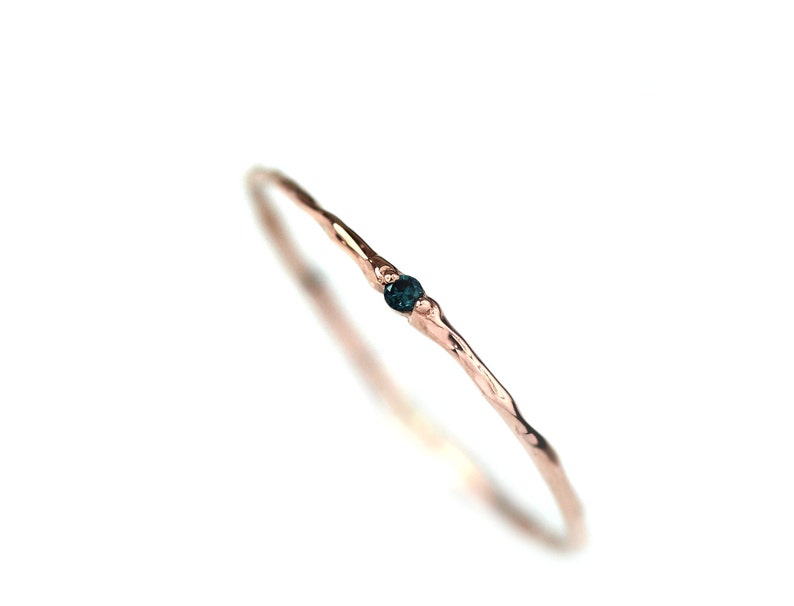 Blue Diamond Ring / Simple Engagement Ring Diamond / Gold Stacking Ring / Genuine Natural Blue Diamond / 14K Solid Gold Branch Ring / 14K image 1
