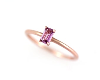 Pink Sapphire Baguette Ring / 14K Solid Gold Ring / Pink Sapphire / Sapphire Ring / Baguette Ring / Solid Gold Ring / Sapphire Baguette Ring