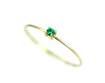 Emerald Ring, 14K Emerald Ring, Gold Emerald Ring, Simple Emerald Ring, Solid Gold Emerald Ring, Natural Emerald Ring, Emerald Ring 14K Gold