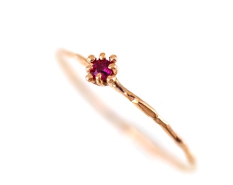 Ruby Flower Ring, 14K Ruby Ring, Gold Ruby Ring, Natural Ruby Ring, Simple Ruby Ring, Ruby Engagment Ring, 14K July Birthstone Ring