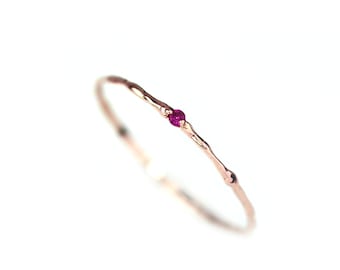 14K Gold Natural Ruby Branch Ring, Delicate Stacking Ring