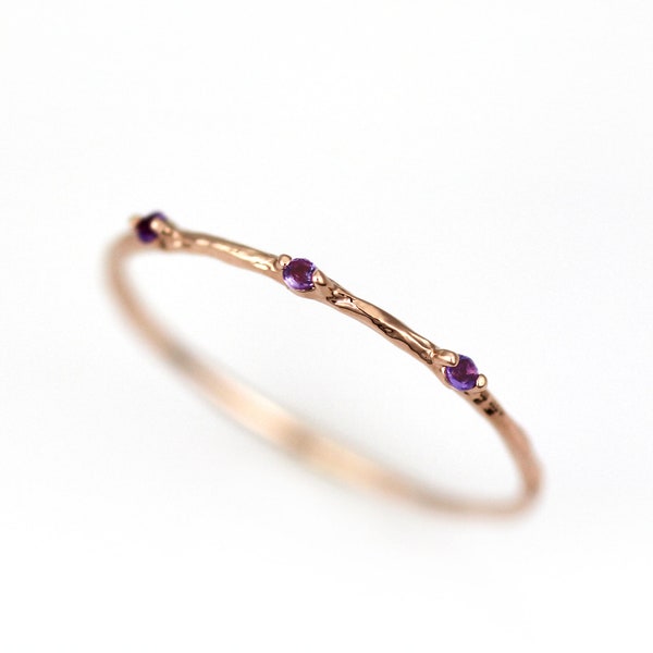 14K Gold Amethyst Twig Ring, February Birthstone
