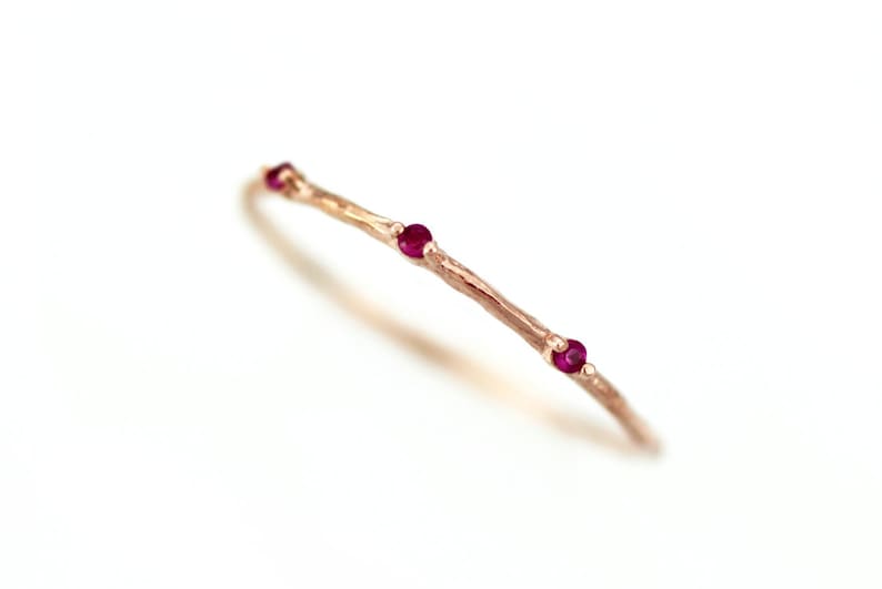 Ruby Ring / Natural Ruby Twig Ring / 14K Solid Gold / Natural Ruby / Ruby Ring Gold / Stacking Gold Ring / Gold Ring Ruby / July Birthstone 