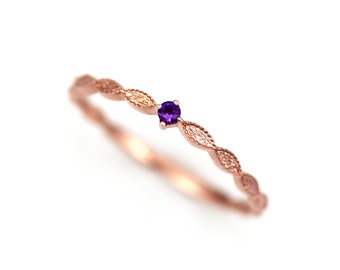 Amethyst Lace Gold Ring, Filigree ring, 14K Gold Ring, Amethyst Ring, February Birthstone Ring, Personalized Ring, Stacking Ring,Dainty Gold