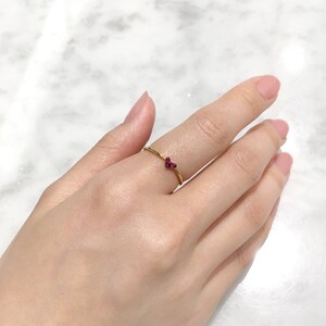 Heart Ruby Ring, Heart Ring, Promise Ring for her, Red Ruby Heart Ring, Delicate Gold Ring Dainty, Solid 14k Gold Natural Ruby Heart Ring image 3