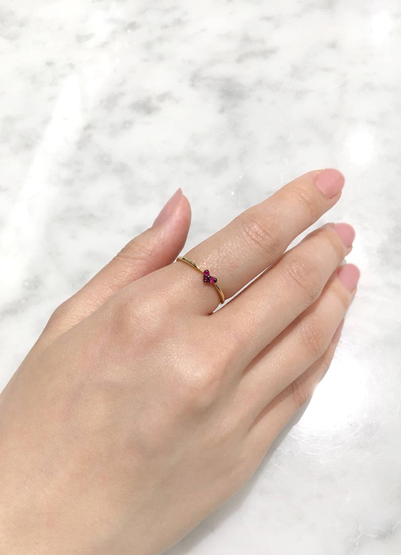 Heart Ruby Ring, Heart Ring, Promise Ring for her, Red Ruby Heart Ring, Delicate Gold Ring Dainty, Solid 14k Gold Natural Ruby Heart Ring image 3