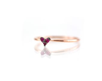 Dainty 14k Gold Natural Ruby Heart Ring, Promise Ring