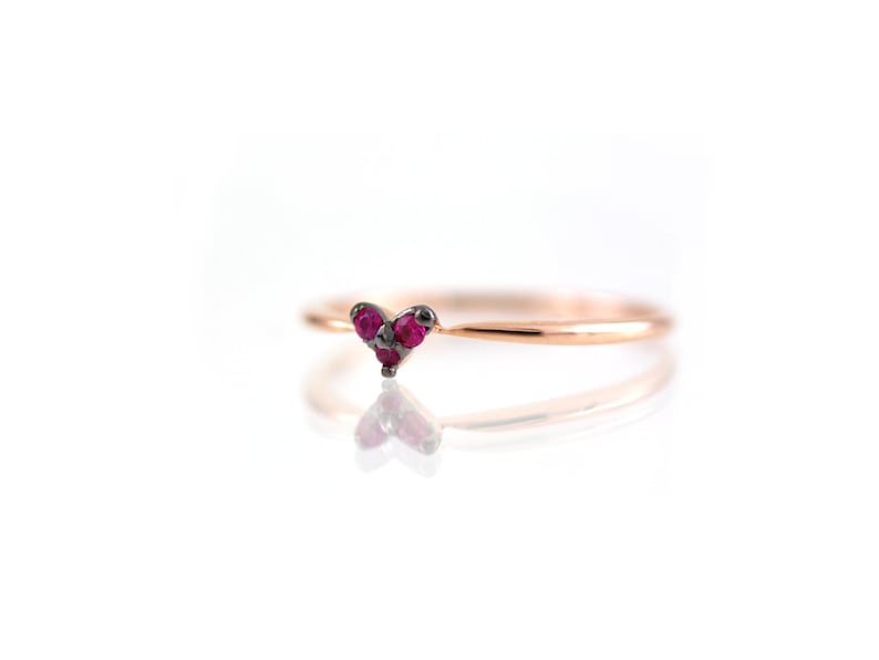 Heart Ruby Ring, Heart Ring, Promise Ring for her, Red Ruby Heart Ring, Delicate Gold Ring Dainty, Solid 14k Gold Natural Ruby Heart Ring image 1