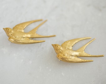 Gold Bird Barrettes Bridal Hair Clips Bride Bridesmaid Headpiece Head Piece Hairpiece Nature Garden Rustic Woodland Wedding Accessories Gift