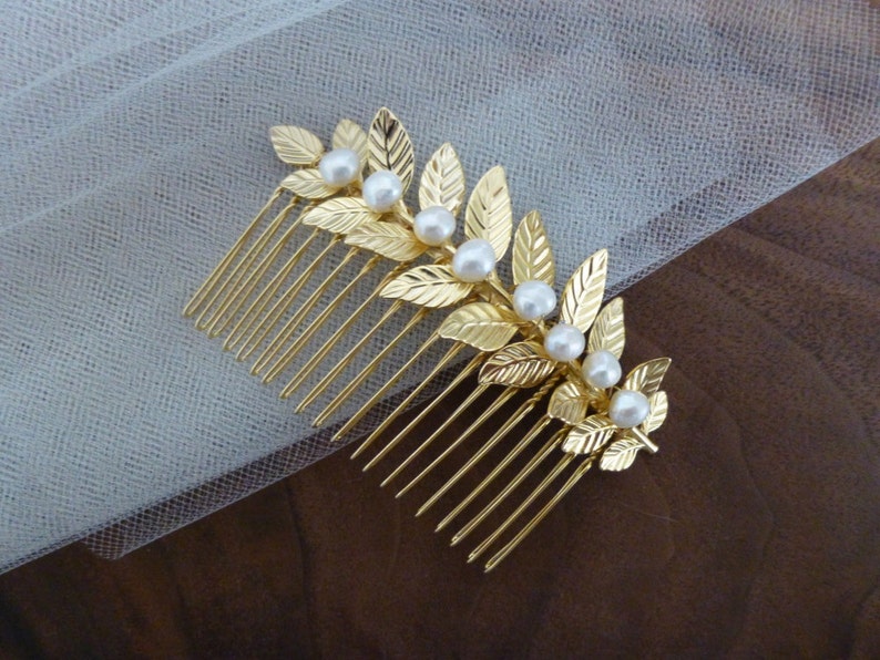 Gold Laurel Leaf Headpiece Head Piece Pearl Hair Piece Etsy