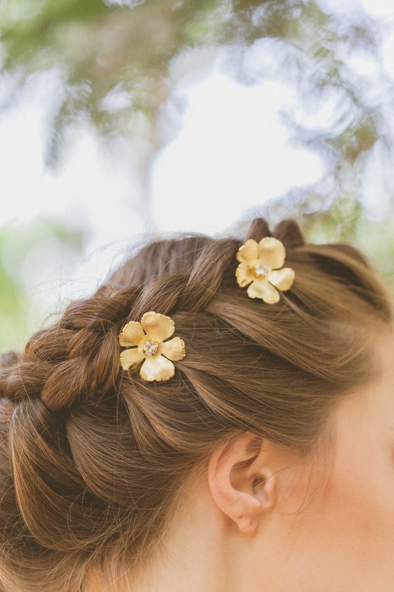 Gold Flower Hair Pins Flower Bobby Pins Flower Hair Clips Etsy