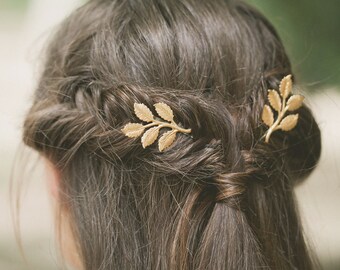 Gold Leaf Branch Bobby Pins Leaf Hair Pins Leaf Hair Clips Bridal Hair Pin Bridal Hair Clips Rustic Woodland Wedding Bridal Hair Accessories