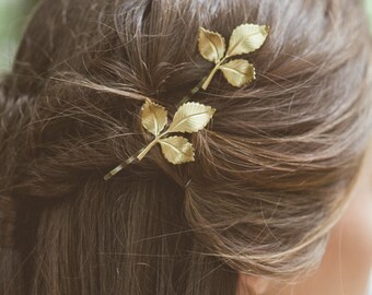 Gold Leaf Hair Pins Leaf Bobby Pins Leaf Hair Clips Bridal Hair Bobby Pins Bridal Hair Clips Rustic Woodland Wedding Bridal Hair Accessories