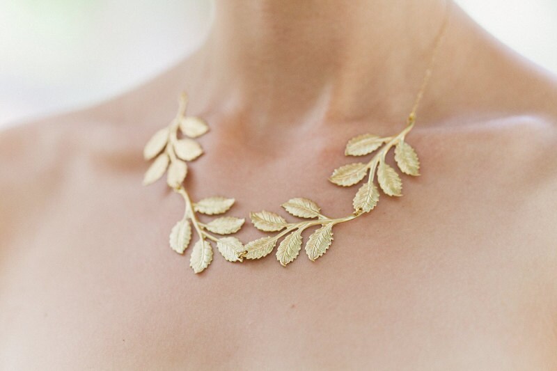 Bridal Leaf Necklace Gold Leaf Jewelry Leaf Statement Necklace Etsy