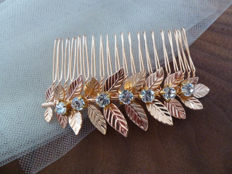 Rose Gold Leaf Headpiece Laurel Head Piece Crystal Hair Piece Etsy