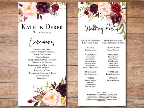 Fall Floral Wedding Programs Template Printable Wedding Etsy