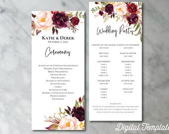 Fall Floral Wedding Program Template: Editable Wedding Programs, Canva Template, Digital Template, Fall Programs