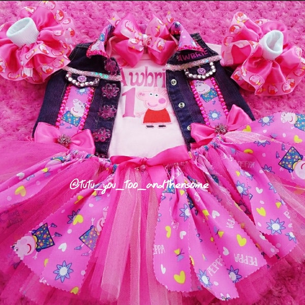 Peppa Pig Inspired Cloth and Tulle Tutu Set