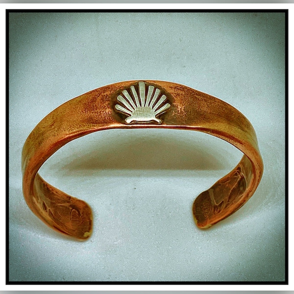 Camino de Santiago Copper and Silver Handmade Shell Cuff Bracelet Camino Jewelry