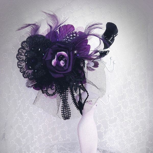 Pin / Brooch / Clip  Dark Purple & Lavender Feather Brooch, Hair Clip, Eggplant Purple Flower, Wedding Hair Accessory, Flower Feather Broach