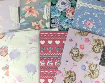 Vintage Carlton Cards Gift Wrap: Floral, Wedding, Birthday - Lot of 8