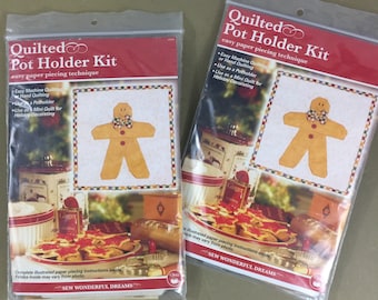 Lot of 2, Quilted Potholder or Mini Quilt Kits, Gingerbread Man, easy paper piecing project, Dritz, 12503, Christmas, holiday,  new