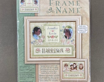 Wedding Record Cross Stitch Kit: Personalized Photo Frame, Embossed Mat