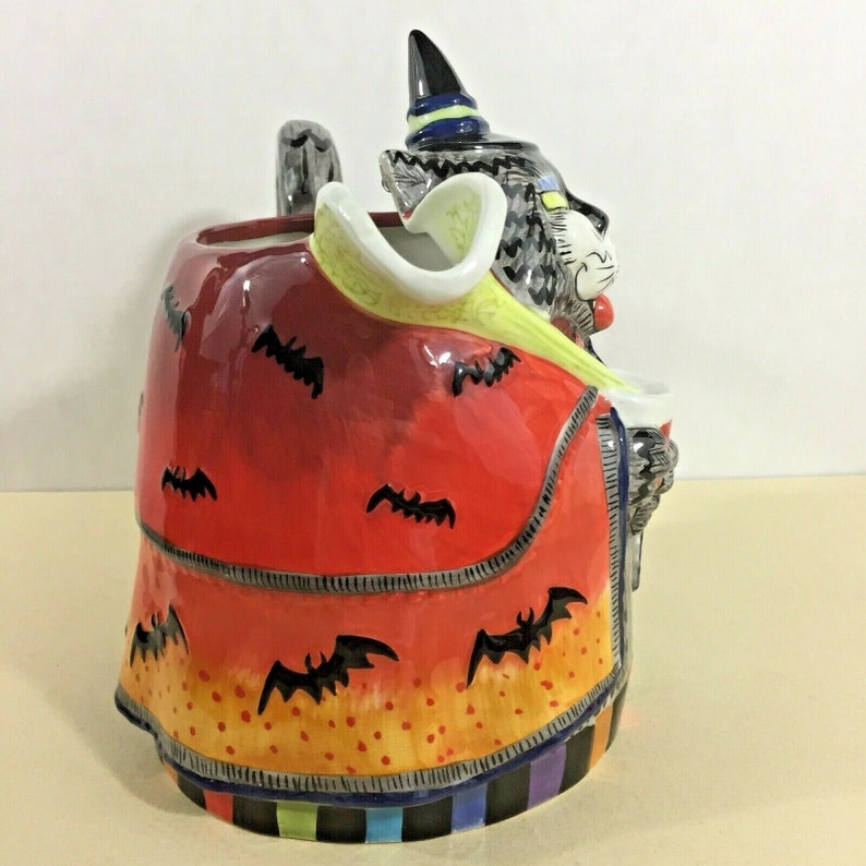 Kitty Witches Pitcher, Fitz and Floyd , Halloween, cat, witch, witch hat, bats, cape, collectable, ceramic, holiday, decoration image 6