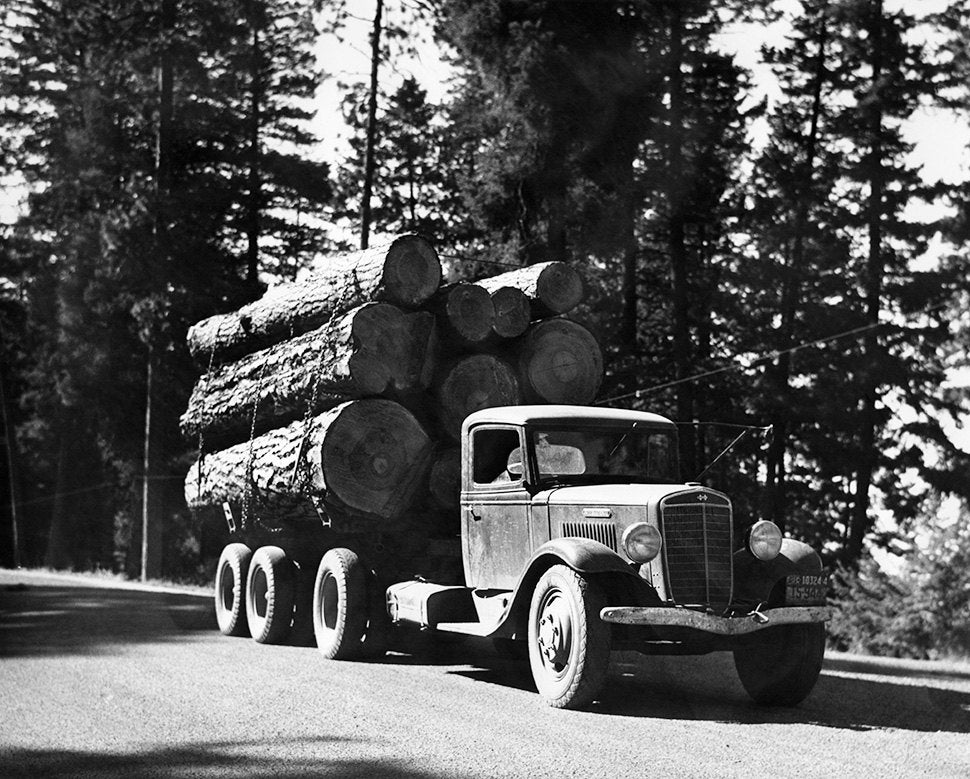 Oregon Toothpicks on a Classic Logging Truck (Black and White Historical  Photograph, Giclée Print)