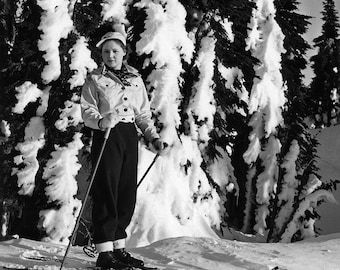 Woman Skiing Mt. Hood, Oregon, 1940s (Black and White Historical Photograph, Giclée Print)