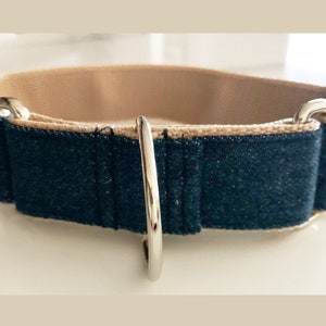 Martingale 1.5 Inch Demin Dog Collar Handmade in USA Upcycled from Blue Jeans