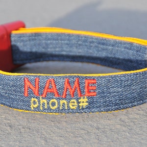 Personalized Custom Embroidery  on Recycled Denim Blue Jeans Dog Collar Name/Phone Number Small to Extra-Large Buckle or Martingale Collar