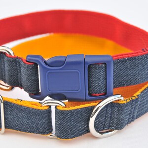 Custom 1 Inch Width Martingale or Buckle Denim Dog Collar Handmade in USA Upcycled from Blue Jeans