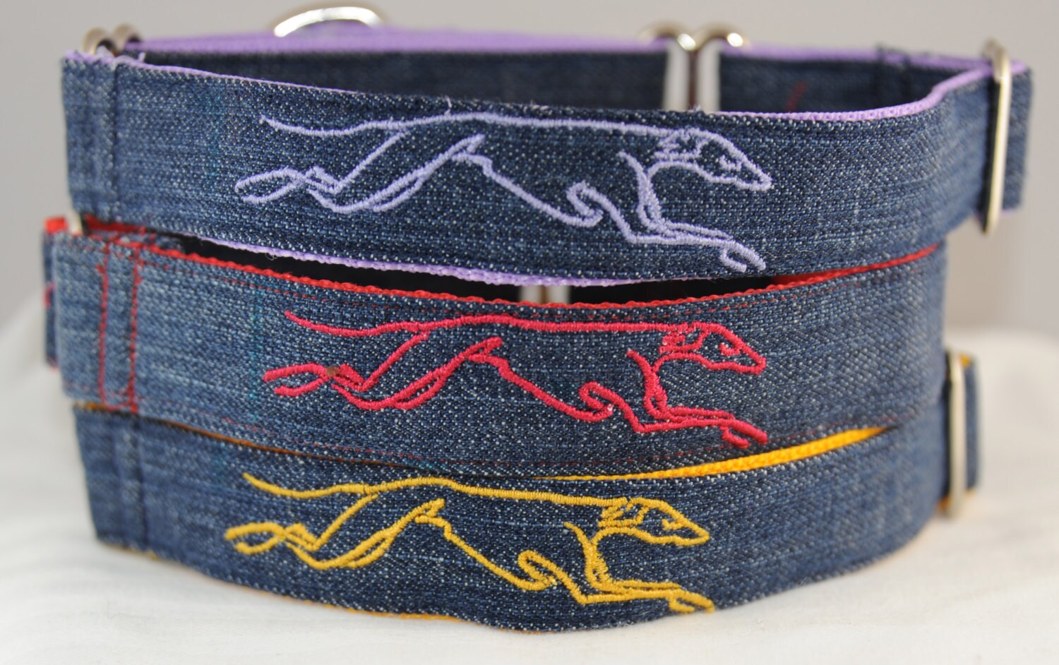 Greyhound Collar Embroidered on Recycled Demin Custom Dog Etsy