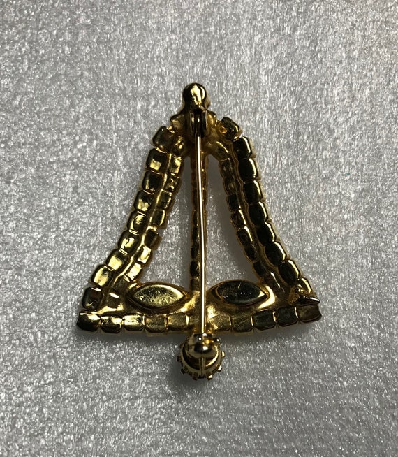 Vintage Christmas bell pin; prong set rhinestones - image 2