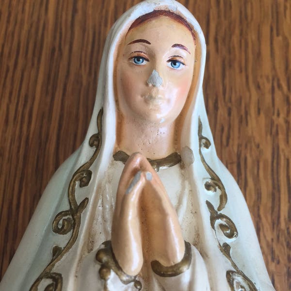 Vintage Our Lady of Fatima chalk ware - signed and dated 1948; Mary, Catholic