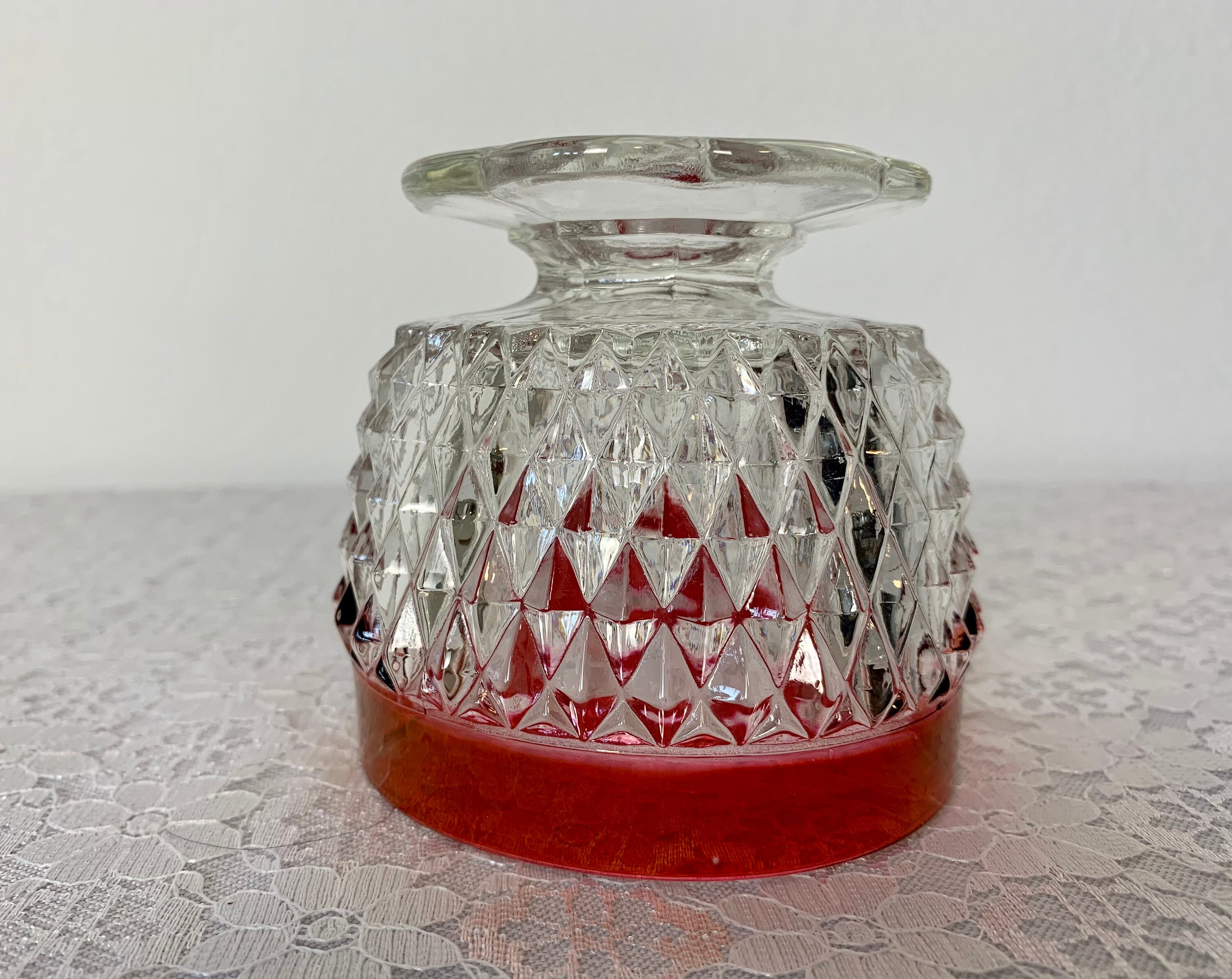 Cranberry Flash Diamond Point Footed Dish de Indiana Glass Etsy