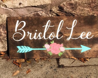 Personalized Nursery Decor, Floral Nursery, Baby Girl Nursery, Floral Arrow, Nursery Sign, Personalized Sign, Nursery Art, Wood Sign,