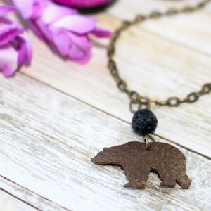 Essential Oil Necklace, Bear Necklace, Boho Necklace, Bohemian Diffuser Necklace, Aromatherapy, Boho, Faux Leather, Mama Bear