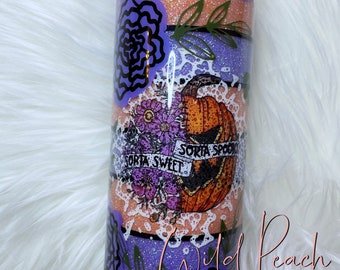 Sorta Sweet Sorta Spooky Tumbler//Glitter Tumbler//Halloween Glitter Tumbler//Floral Halloween Tumbler//Customized Glitter Tumbler//Glitter
