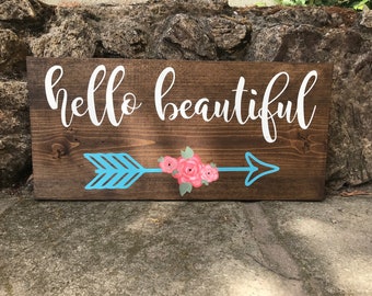 Hello Beautiful baby girl nursery sign//Nursery Decor//Girls Nursery//Floral Arrow//Nursery Art//Baby Shower Gift//Baby Room//Kids Room//