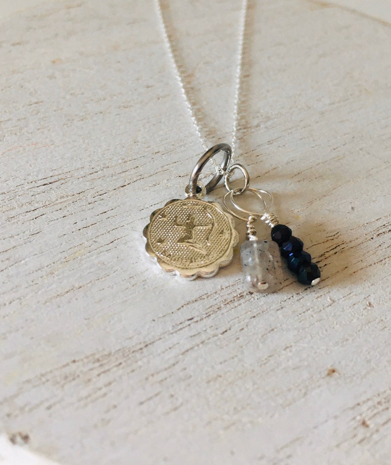 Sagittarius Zodiac Necklace Labradorite Sterling Silver Necklace Spinel