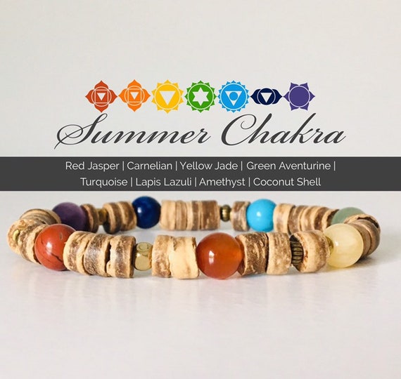 7 Chakra Healing Bracelet With Coconut Beads Summer Chakra Healing Bracelet  Unisex Gifts for Him Gifts for Her 